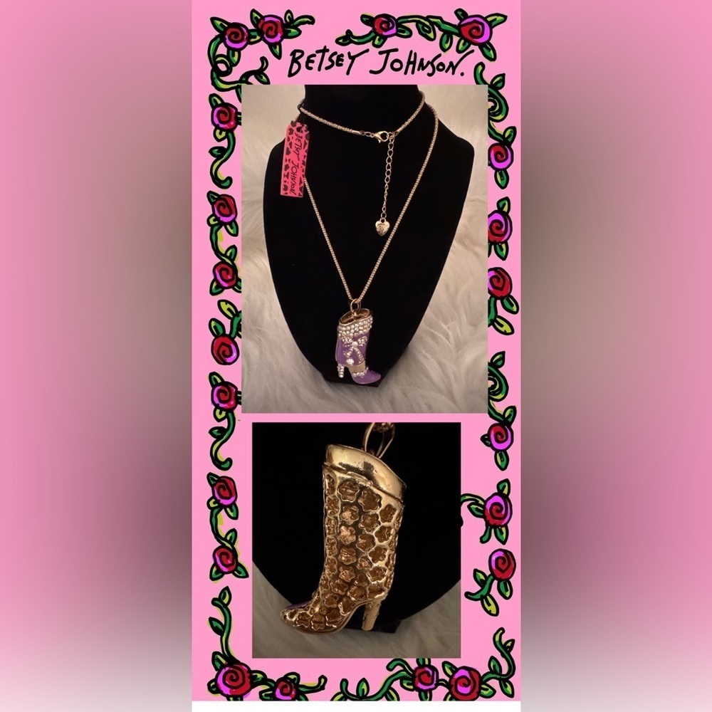 Betsey Johnson Gold and Purple Glam Boot Necklace